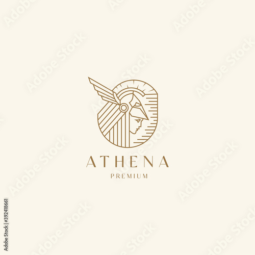 Goddess greek athena line art logo icon design template. Elegant, luxury, premium vector