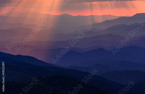 Sun Beams Highlight Blue Ridge Mountains