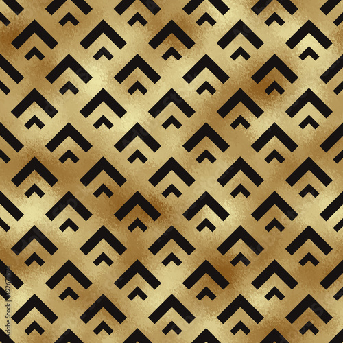 Seamless pattern in art deco style with golden glittering background.