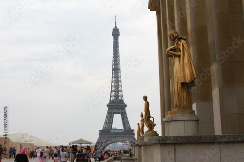  Eiffel Tower perspective from golden statues, Paris