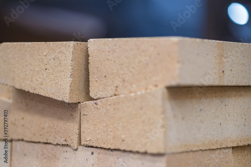 Trapezoidal refractory brick (fireclay). It is used for laying stoves and fireplaces in places of direct contact with open fire.. Construction industry. Sale of building materials.