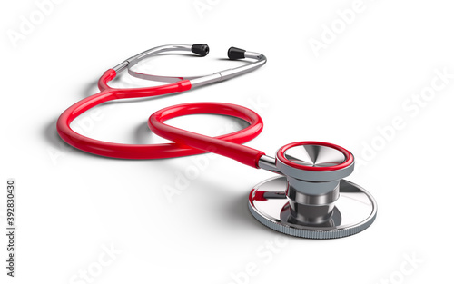 Red Stethoscope isolated on white - 3d rendering