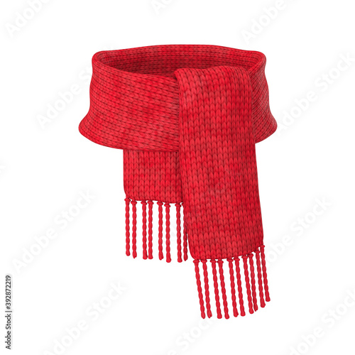 Red wool scarf on a white background, 3D render