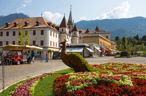 MERANO, ITALY, SEPTEMBER 13, 2020 - View of the mountain town of Merano, South Tyrol, Italy