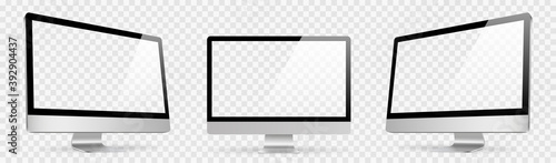 Realistic set computer. Device screen mockup collection. Realistic mock up computer with shadow - stock vector.
