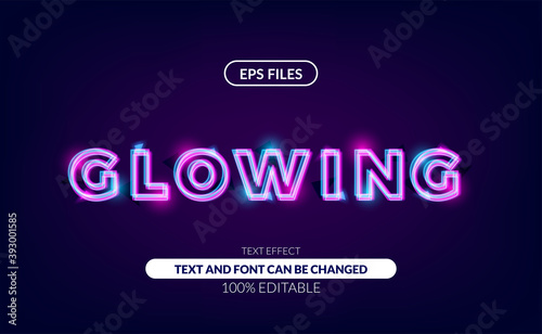 nice glowing line neon lamp editable text effect, eps vector file. suitable for tech, future