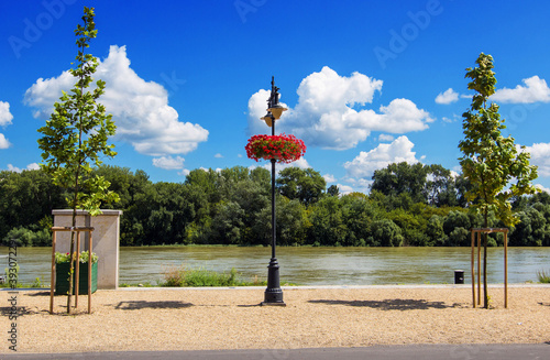 Embankment of Szentendre in sunny summer day. Szentendre is the riverside-town right next to the Danube River north to Budapest, Hungary. 