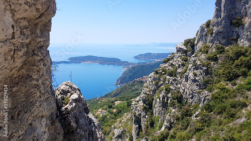 View of Eze village and the French Riviera from the Grande Corniche mountain, South of France