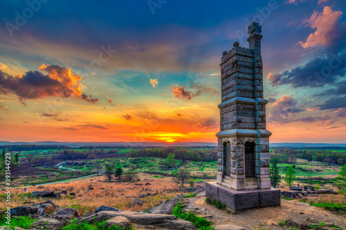 Sunset scenery from Little Round Top in Gettysburg, Pennsylvania