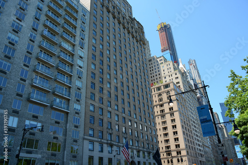 New York, NY, USA - May 25, 2019: Street view near Central Park in Midtown Manhattan