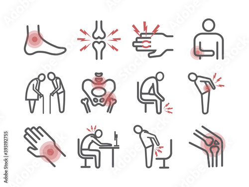 Joint pain. Icons set. Vector signs for web graphics.