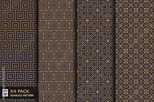 set of retro geometric line seamless pattern on brown background