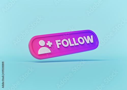 minimal social media follow button isolated on pastel blue background. 3d rendering