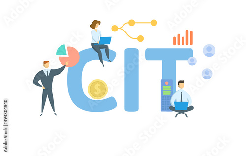 CIT, Corporate Income Tax. Concept with keywords, people and icons. Flat vector illustration. Isolated on white background.