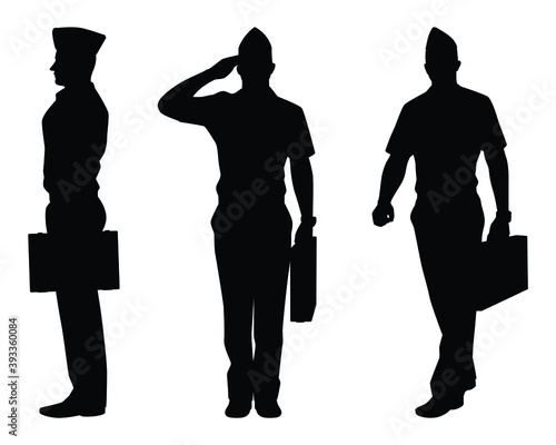 Set of military cadet silhouette vector on white