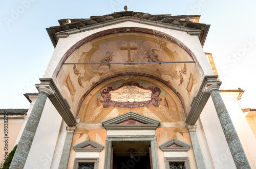 Detail of the Sanctuary of the Crucifix entrance on Sacred Mount Calvary on the Mattarella Hill, Domodossola, Piedmont, Italy
