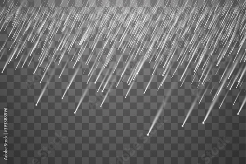 Falling hail on a transparent background. Falling water drops texture.