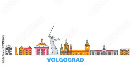 Russia, Volgograd cityscape line vector. Travel flat city landmark, oultine illustration, line world icons