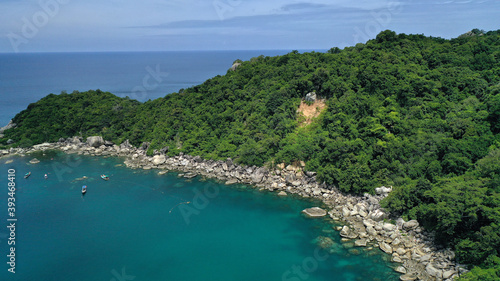 Aerial drone view over Koh Tao diving island in the Gulf of Thailand
