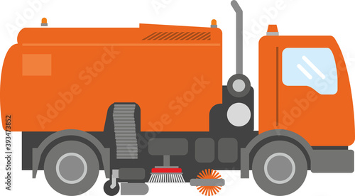 Modern machinery, street sweeper isolated on white background. Industrial machine for cleaning city streets. Flat infographics. Vector illustration..