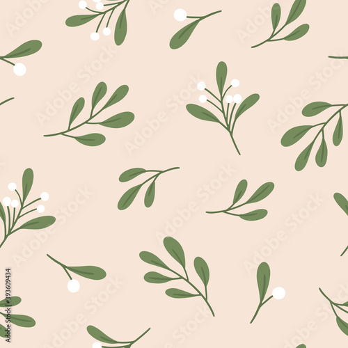 Floral seamless vector pattern with winter branches. Botanical hand drawn surface pattern for wallpaper, wrapping paper and textile. Holiday seamless floral pattern