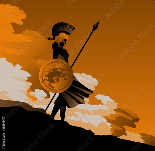 greek orange and black amphora drawing of athena