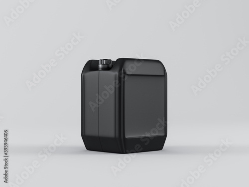 Black canister jerrycan for motor oil and other on white background