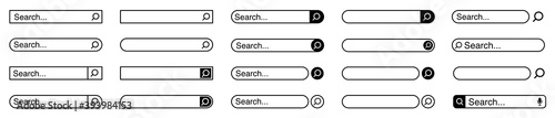 Web search bars set. Search bar, search boxes collection.Vector set computer illustration searched navigator. Set of elements for design interface of website. Vector illustration.