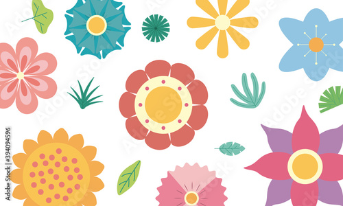 flowers garden and leafs pattern background