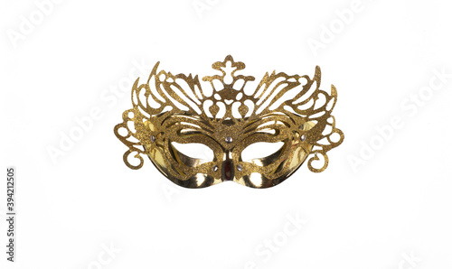 golden masquerade mask isolated on white background