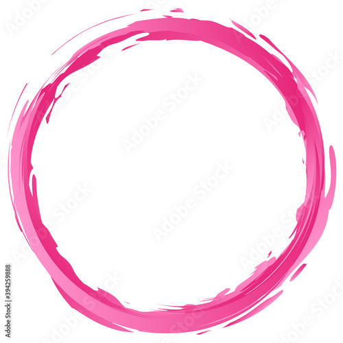 Pink grungy, grunge paintbrush, paint stroke circle, ring vector design element. Sketchy, doodle circle