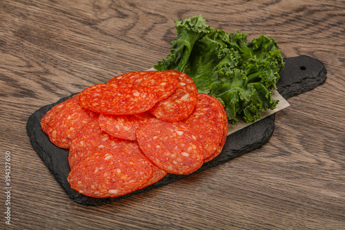 Italian spycy pepperoni sausage slices