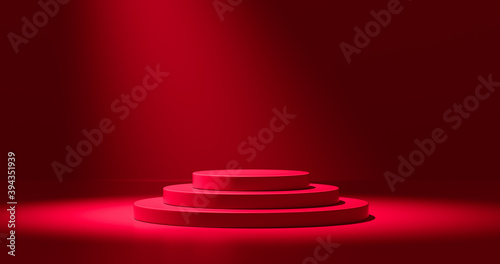 Minimal red podium for christmas product display.