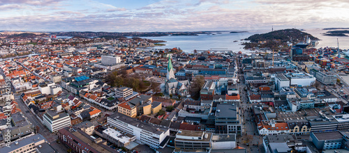 aerial view on the buildings of Kristiansand, Norway at autumn