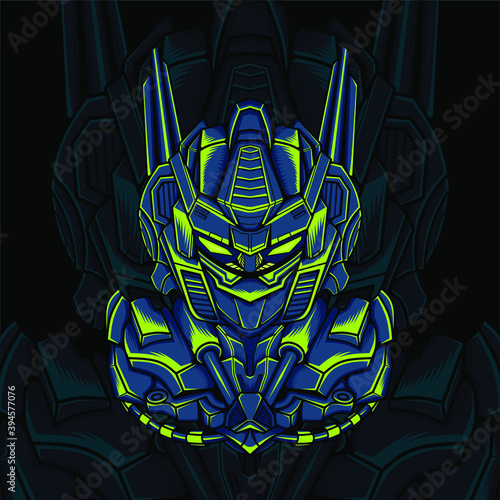 robot head vector illustration with green light