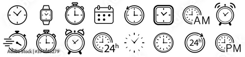 Vector Time and Clock icons set.Clocks icon collection design. Horizontal set of analog clock icon symbol .Circle arrow icon.Vector illustration.