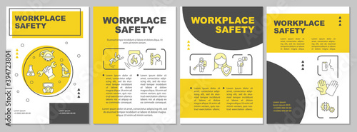 Workplace safety brochure template. Hazard control. Employee wellbeing. Flyer, booklet, leaflet print, cover design with linear icons. Vector layouts for magazines, annual reports, advertising posters