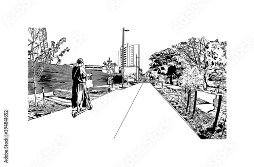 Building view with landmark of Christchurch is the largest city in the South Island of New Zealand. Hand drawn sketch illustration in vector.