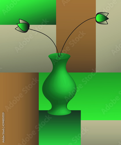 Flower pot graphic trendy abstract design square shapes background.