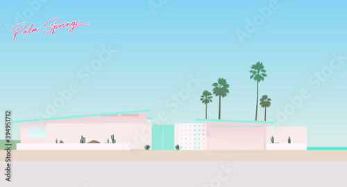 peaceful nostalgic vintage miami / palm springs home style background illustration