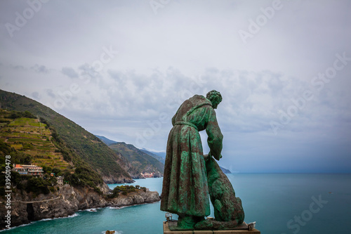 Statue of Francis of Assisi in Monterosso al Mare in Cinque Terre, Italy