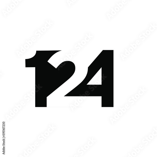 124 initial number negative space logo vector icon design isolated background