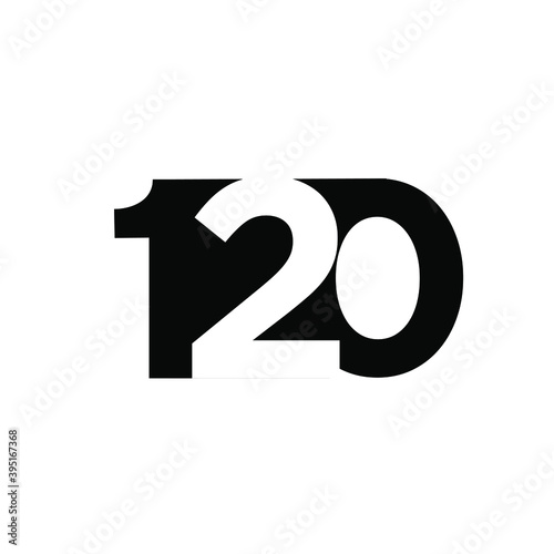120 initial number negative space logo vector icon design isolated background