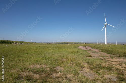 Windmills for generating electricity on the grasslands of Zhangbei County, China