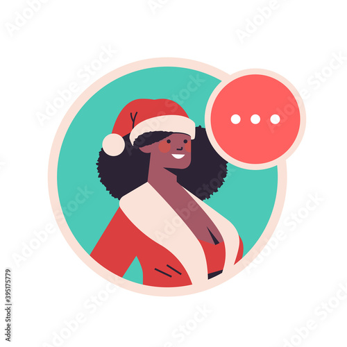 african american girl in santa claus costume beautiful woman avatar happy new year merry christmas holiday celebration concept portrait vector illustration