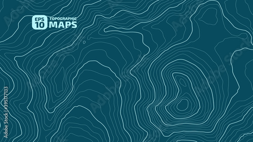 The stylized height of the topographic contour in lines and contours. Marine watershed. The concept of a conditional geography scheme and the water path. Vector illustration.