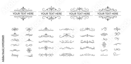 Vintage set of design frames and filigree dividers. Vector isolated ornate royal borders. Wedding templates.