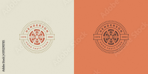 Pizzeria logo vector illustration pizza slices silhouette good for restaurant menu and cafe badge