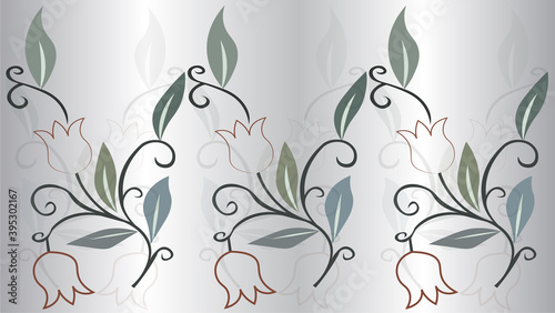 tulips floral pattern, silver background