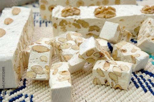 artisanal soft nougat factory of Tonara in the Sardinia region of Italy made with almonds and walnuts